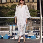 Robe midi en dentelle crochetée à appliqués floraux 3D pour femmes