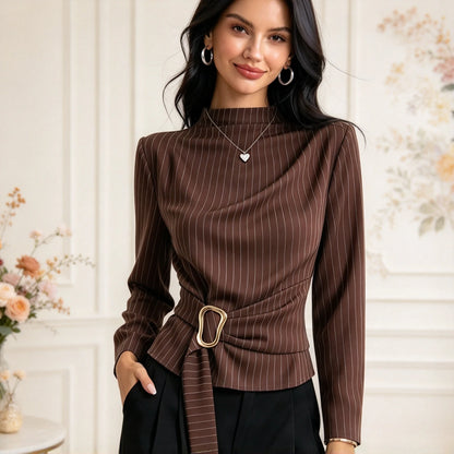 Chemise Rayée Femme – Col Montant Élégant
