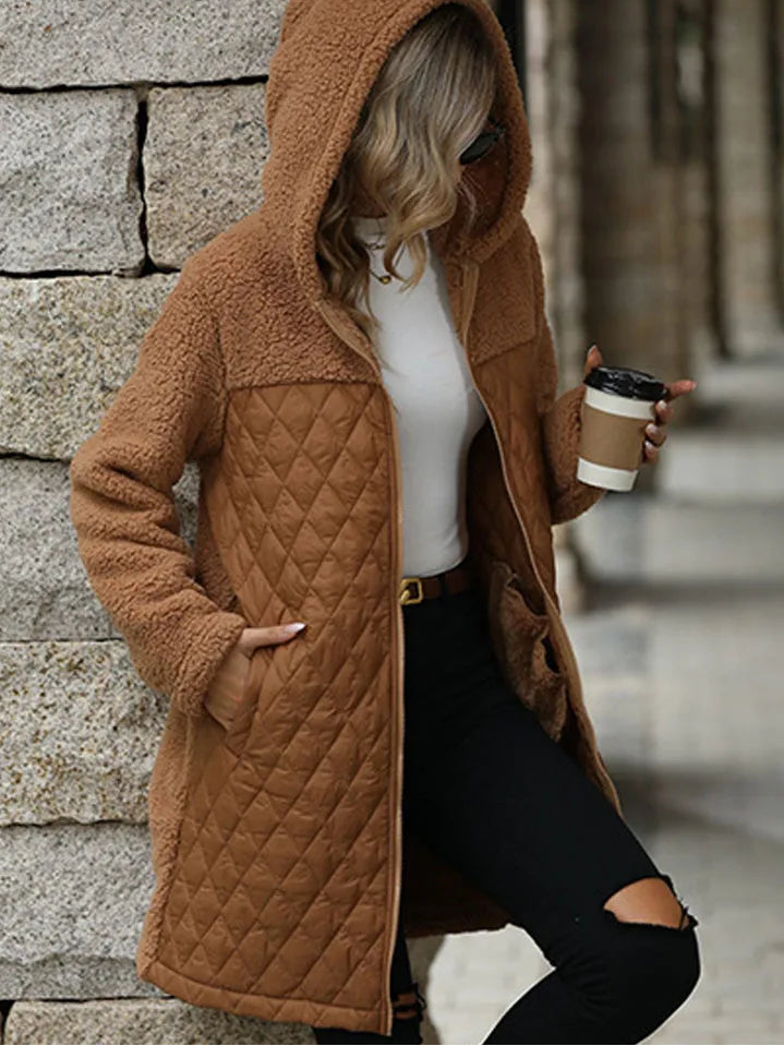 Manteau en peluche avec capuche pour femmes