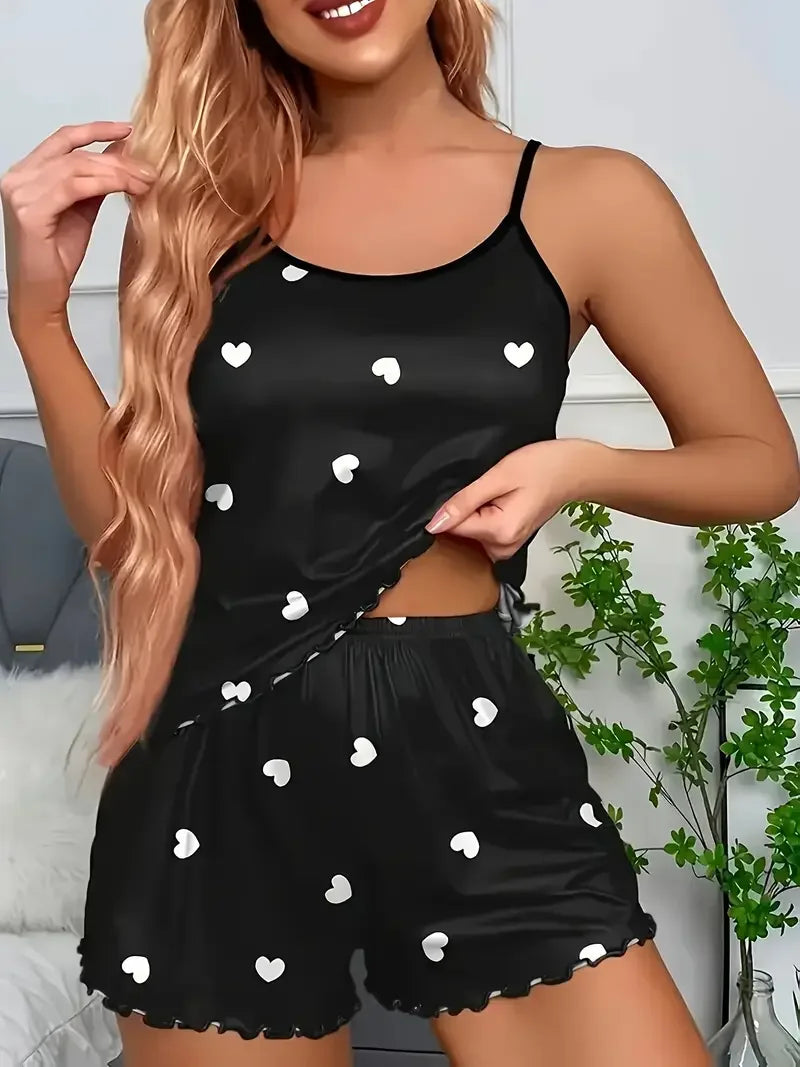 Pyjama Léger 2 Pièces Femme – Imprimé Cœurs
