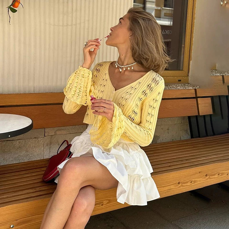 Cardigan tricoté ajouré pour femme