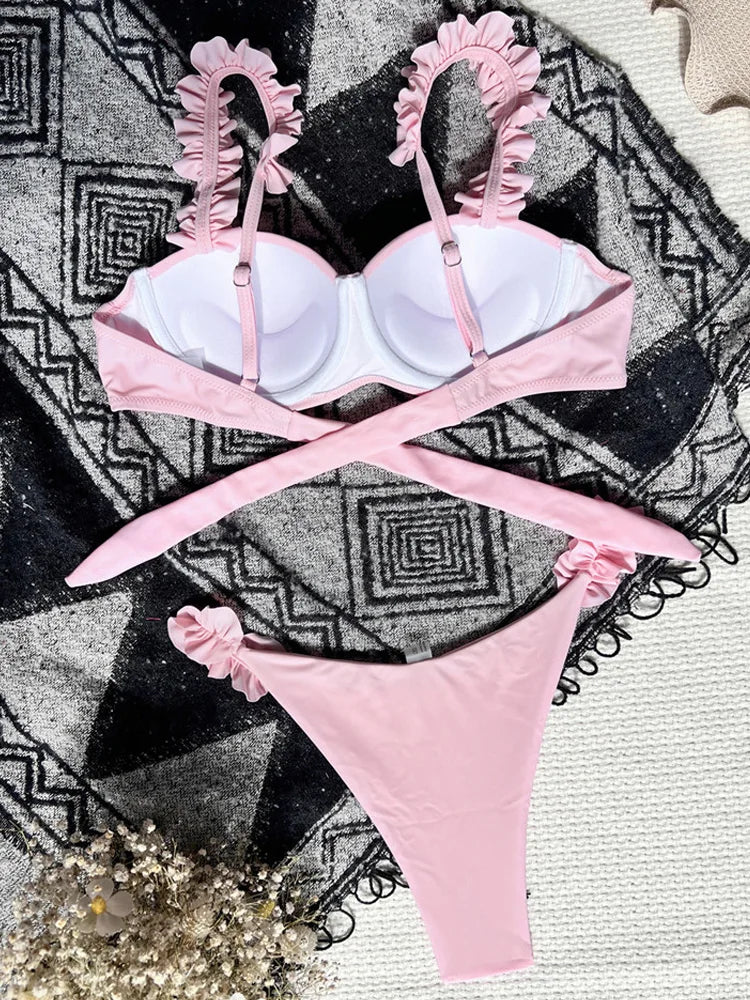 Maillot de bain push-up à volants pour femmes