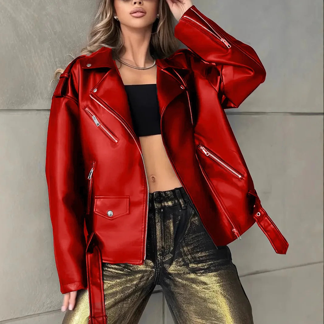 Veste Courte Femme – Similicuir et Ceinture