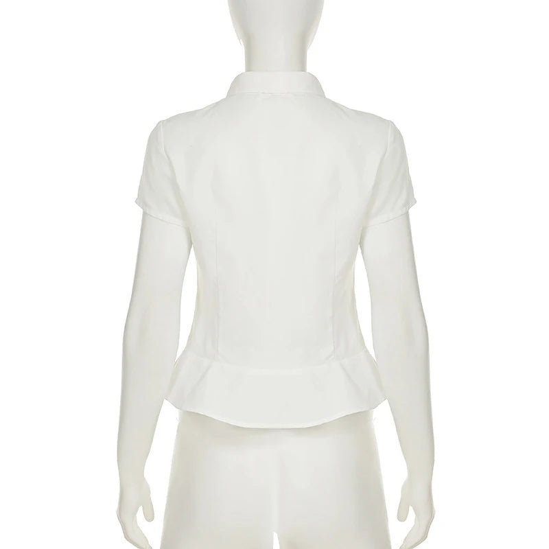 Chemisier Blanc d’Été Femme – Revers et Manches Courtes