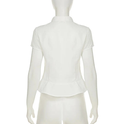 Chemisier Blanc d’Été Femme – Revers et Manches Courtes
