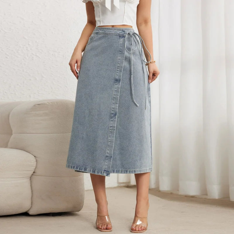 Jupe portefeuille vintage trapèze en jean pour femmes