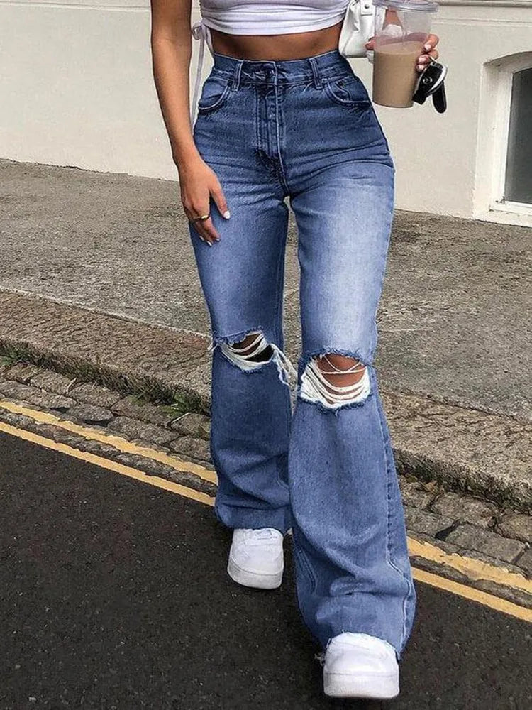 Jean taille haute déchiré pour femmes