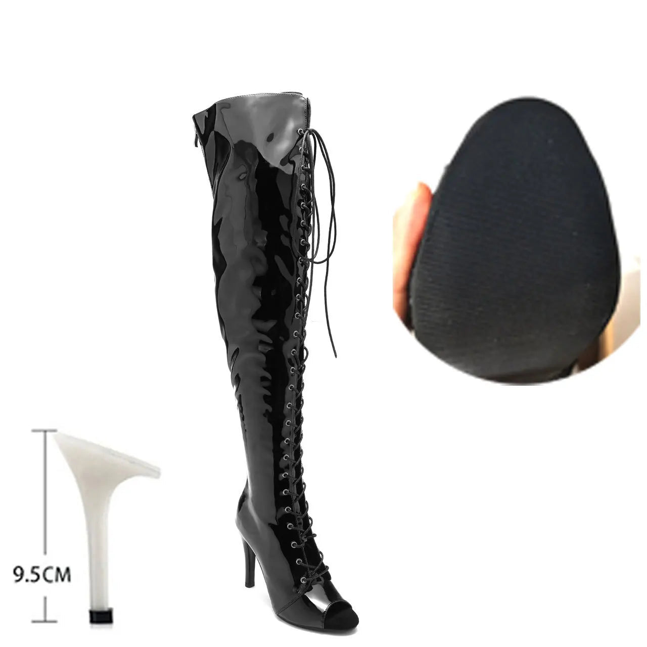 Bottes à lacets au-dessus du genou à talons aiguilles pour femmes