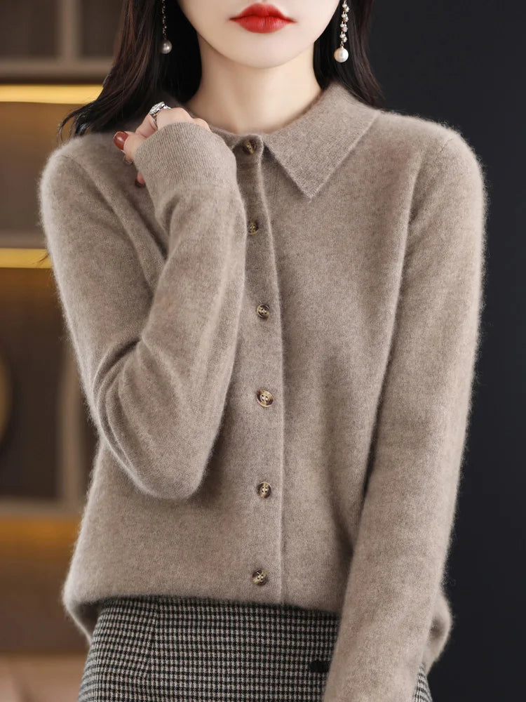 Cardigan 100% laine de haute qualité à manches longues pour femmes