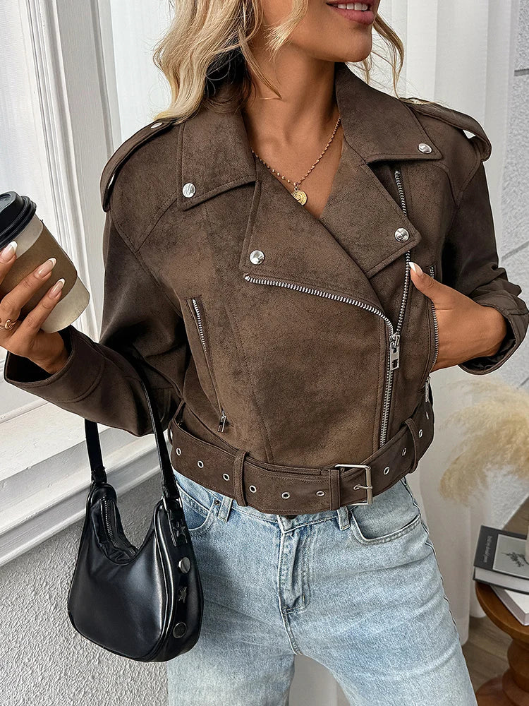 Veste vintage ample en similicuir pour femmes