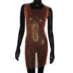 Robe de soirée en résille scintillante, strass, paillettes pour femmes