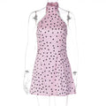 Robe mini dos nu à pois roses pour femmes