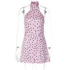 Robe mini dos nu à pois roses pour femmes