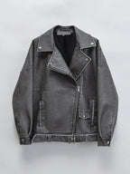 Veste ample vintage en similicuir PU pour femmes