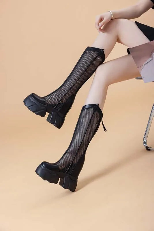 Bottes genou haute à plate-forme pour femmes