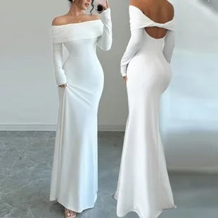 Robe longue moulante sexy à épaules dénudées pour femmes