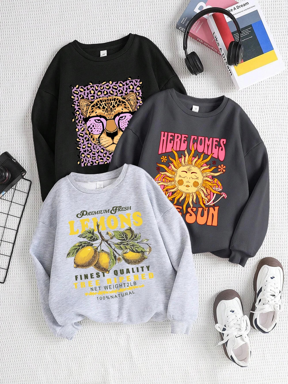 Sweat-shirt à capuche imprimé léopard et soleil pour femmes