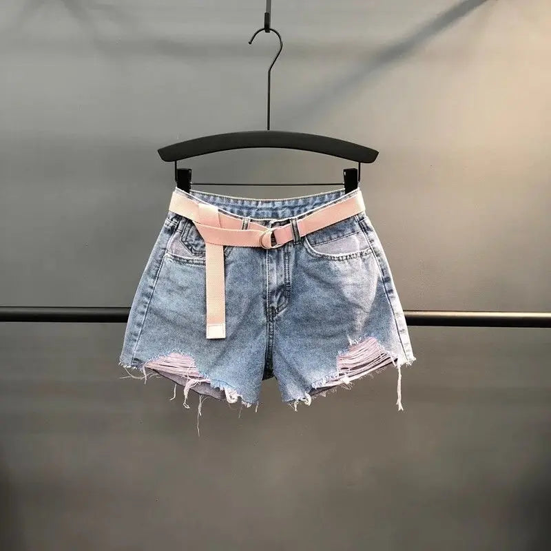 Short en jean déchiré taille haute pour femmes