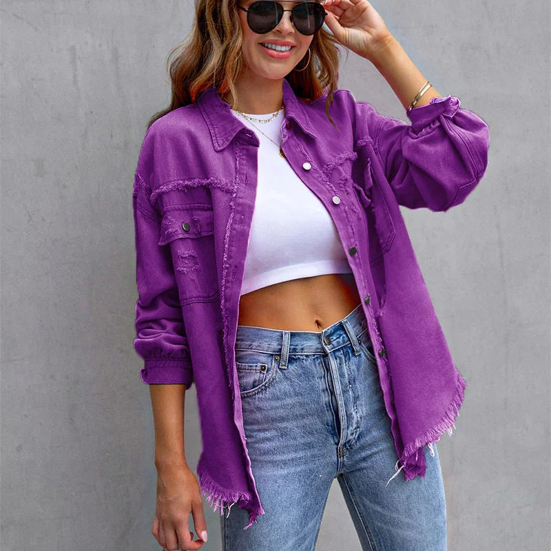 Veste en jean style chemise pour femmes