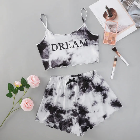Pyjama d’Été Femme – Sans Manches et Imprimé Tie-Dye
