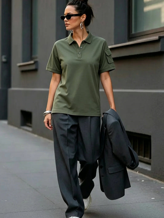 Polo Uni d’Été Femme – Style Décontracté