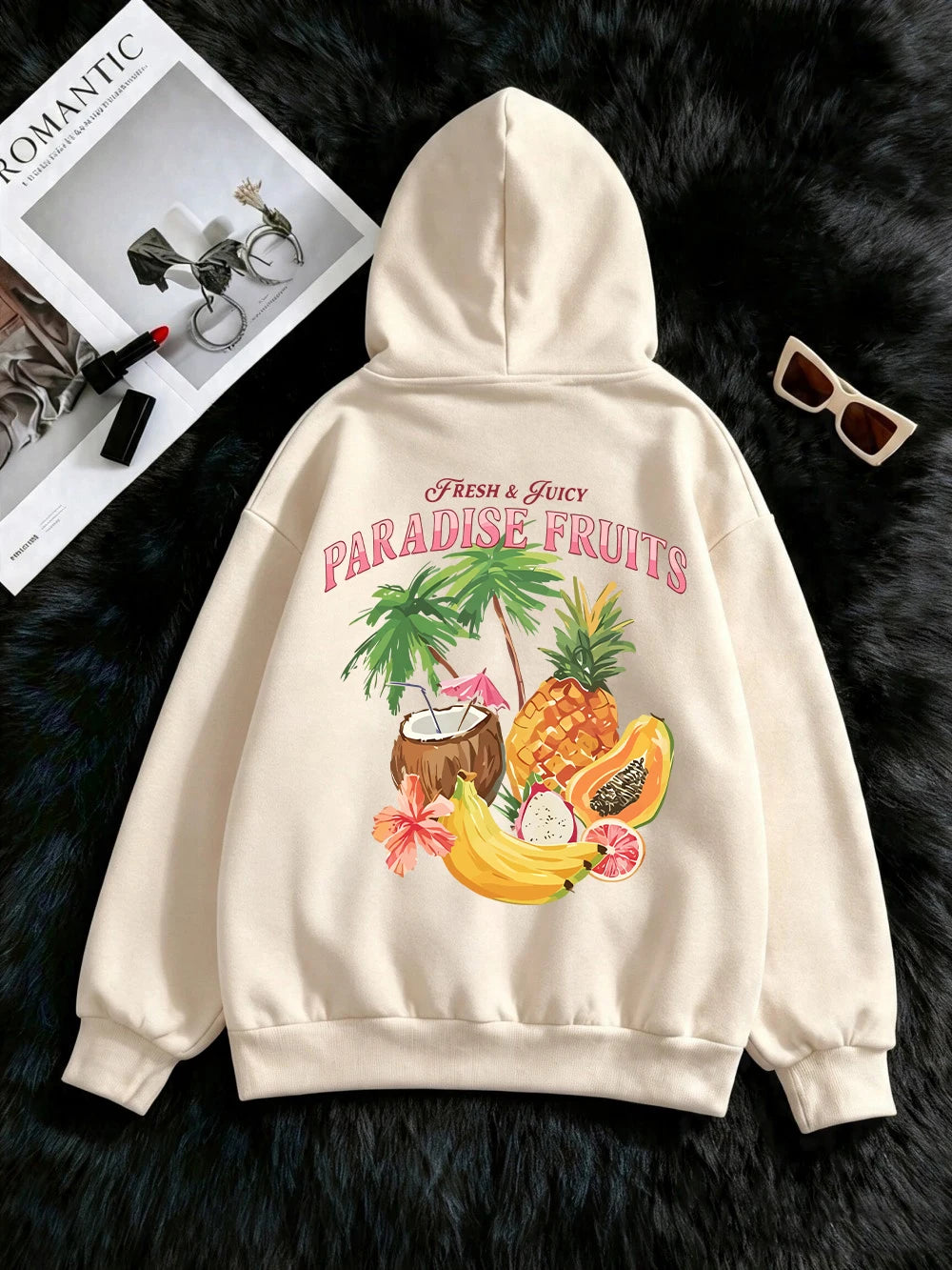 Sweat à capuche imprimé fruits du paradis frais et juteux pour femmes