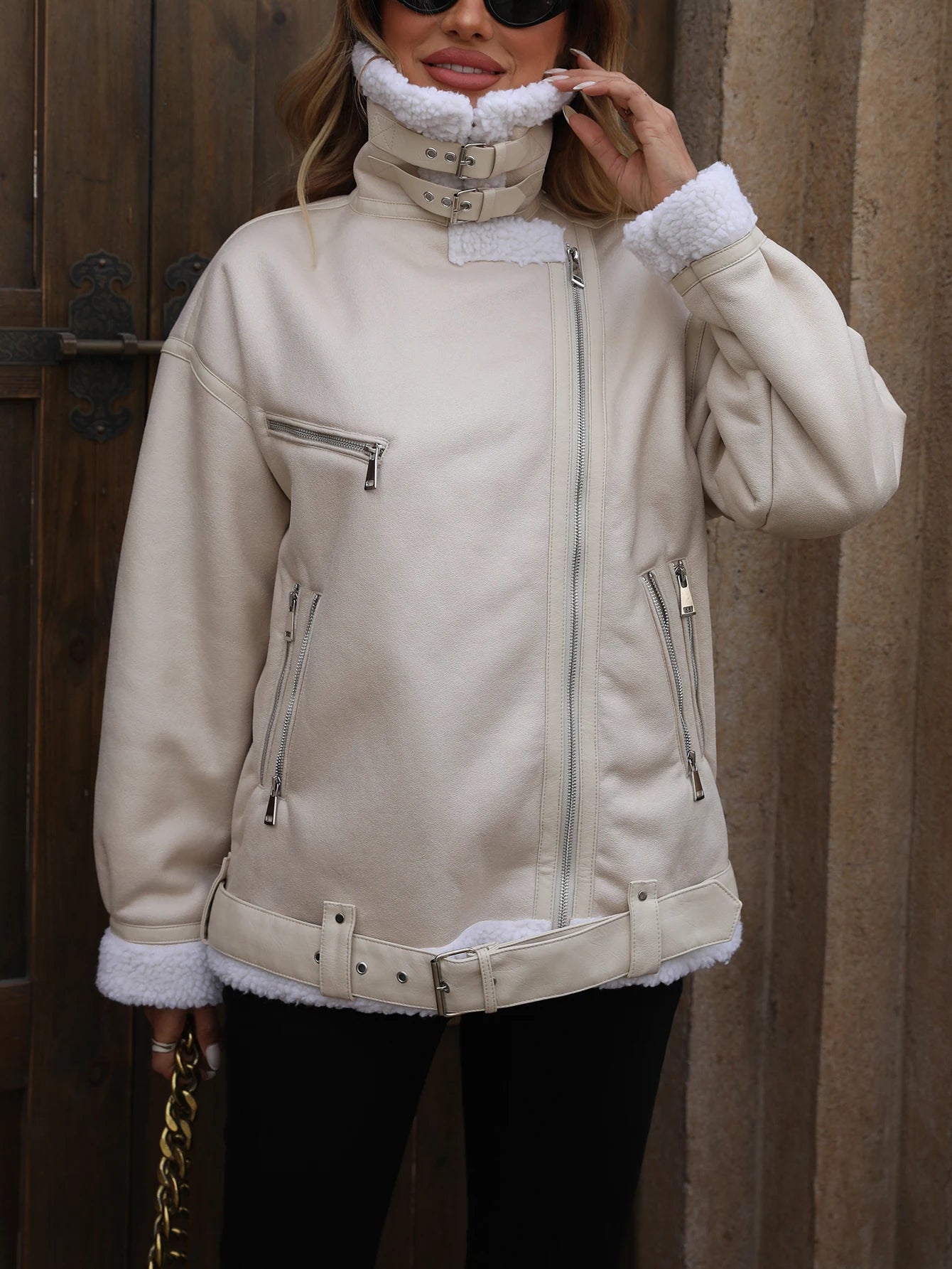 Manteau d'hiver en fausse fourrure de cisaillement pour femmes