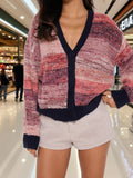 Cardigan ouvert en tricot à rayures dégradées col en V pour femmes