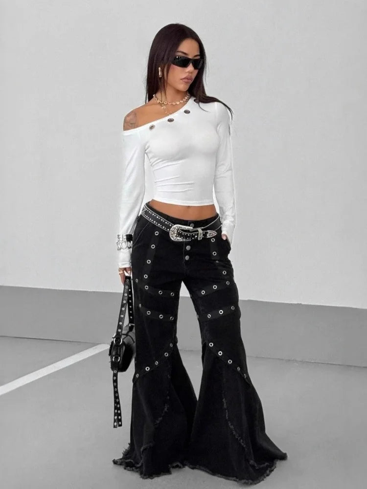 Crop Top Asymétrique Femme – Coupe Moulante Style Punk