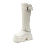 Bottes hautes en cuir véritable à fermeture éclair pour femmes