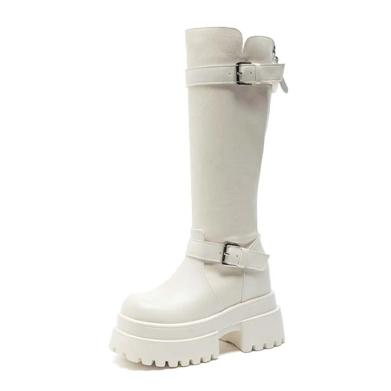 Bottes hautes en cuir véritable à fermeture éclair pour femmes