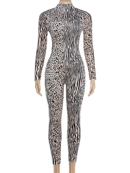 Combinaison Femme Léopard à Col Montant Zippé