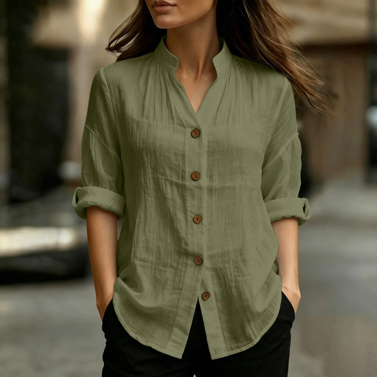 Chemisier Femme – Coton et Lin, Col Montant