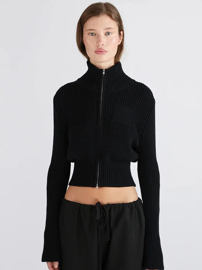 Cardigan Femme – Maille, Col Roulé Zippé et Manches Longues