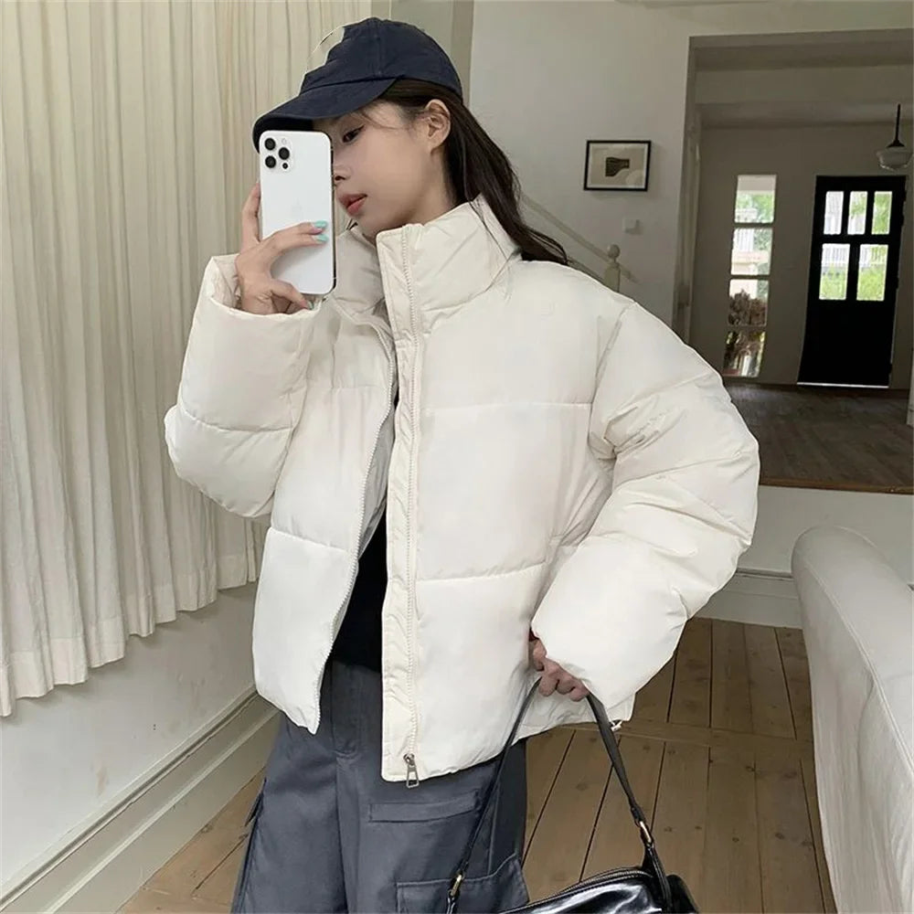 Parka courte coréenne décontractée à col montant pour femmes