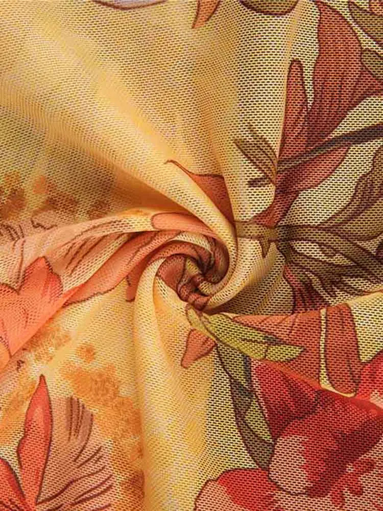 T-shirt en maille transparente à fleurs pour femmes