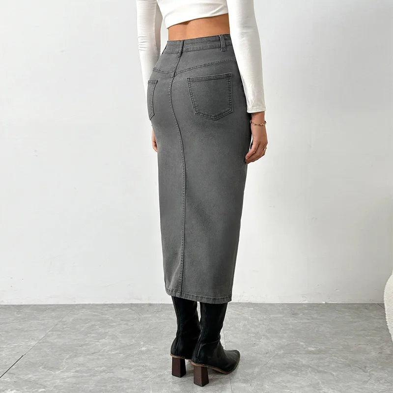 Jupe moulante droite vintage en jean pour femmes