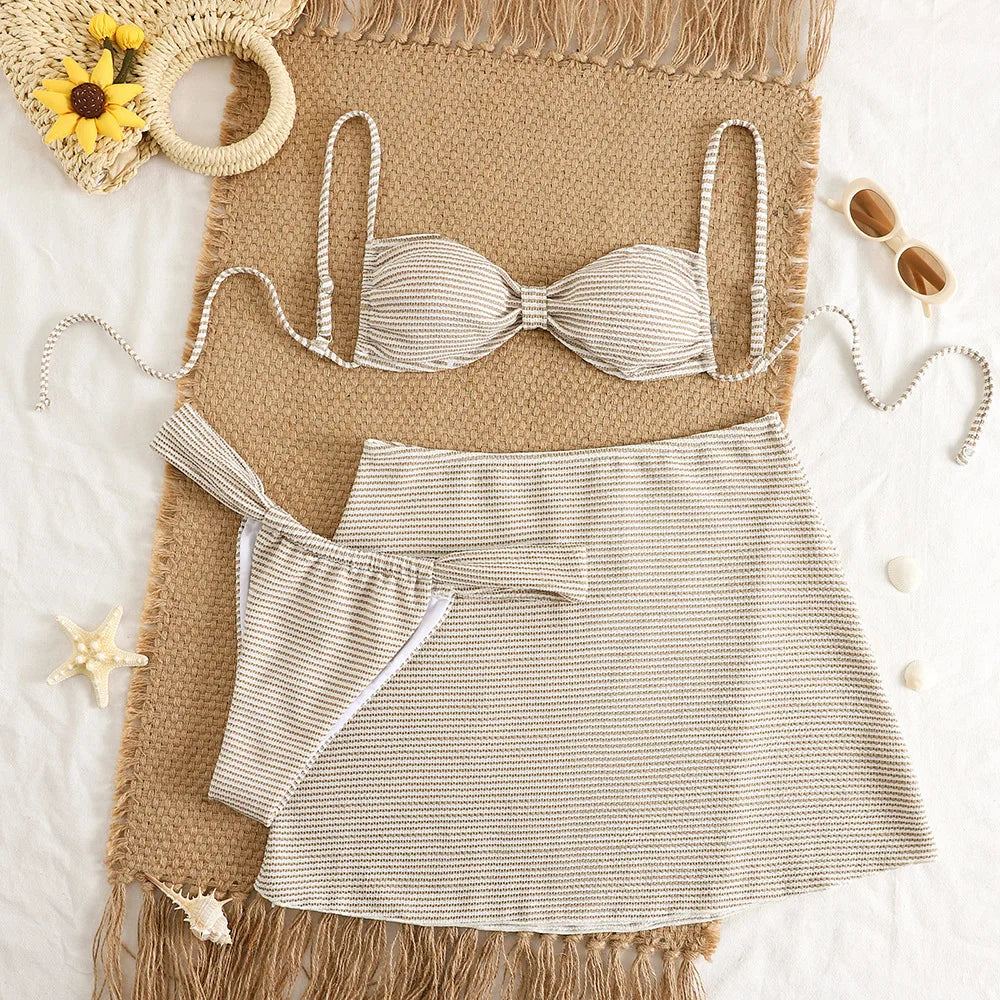 Ensemble bikini 3 pièces taille haute sexy avec effet ventre plat pour femmes