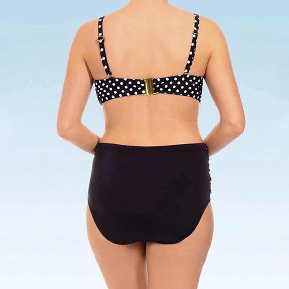 Maillot de bain deux pièces grande taille à pois pour femmes