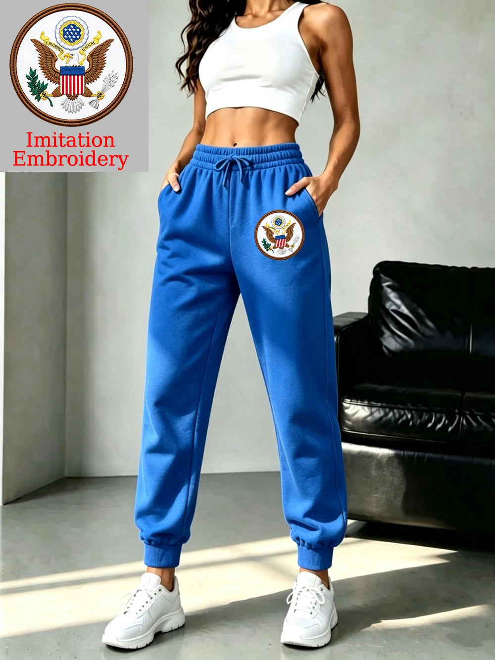 Pantalon de jogging avec imprimé emblème américain pour femmes
