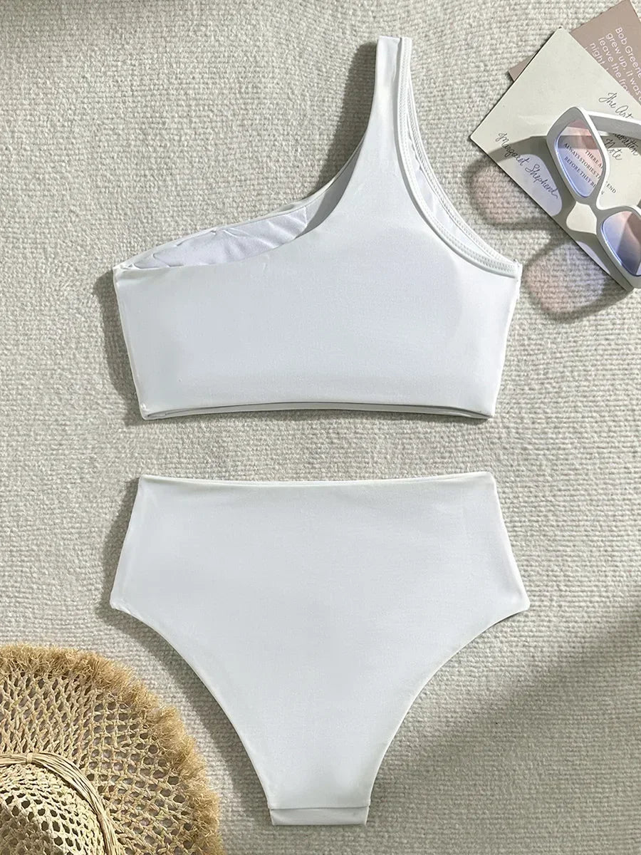 Maillot de bain deux pièces à une épaule pour femmes