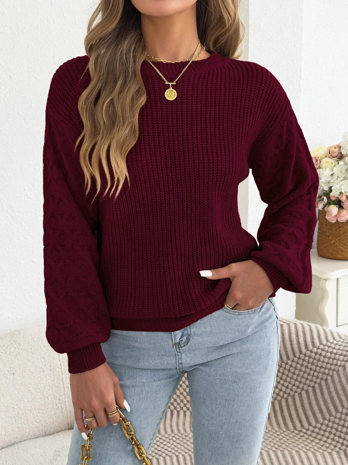 Pull Torsadé Femme – Maille et Col Rond