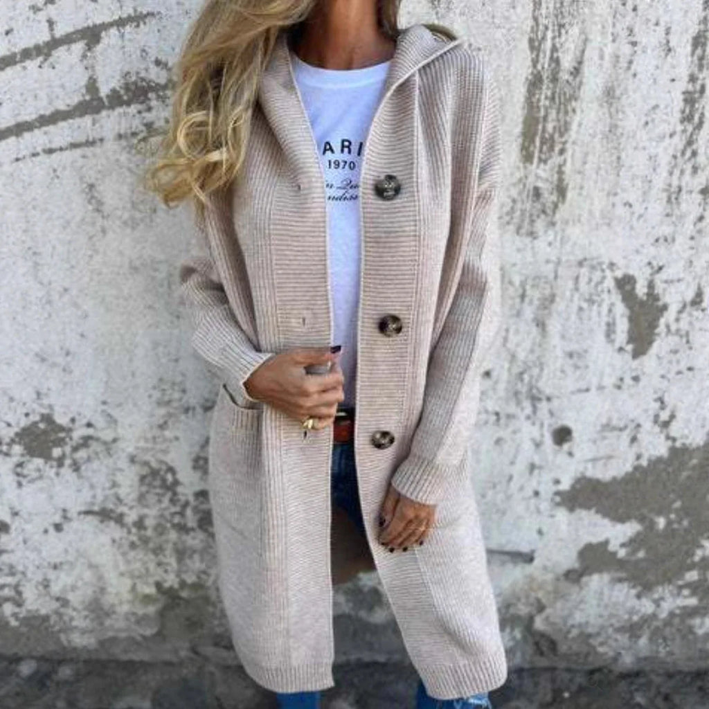 Cardigan long à poches et boutons pour femmes