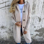 Cardigan long à poches et boutons pour femmes