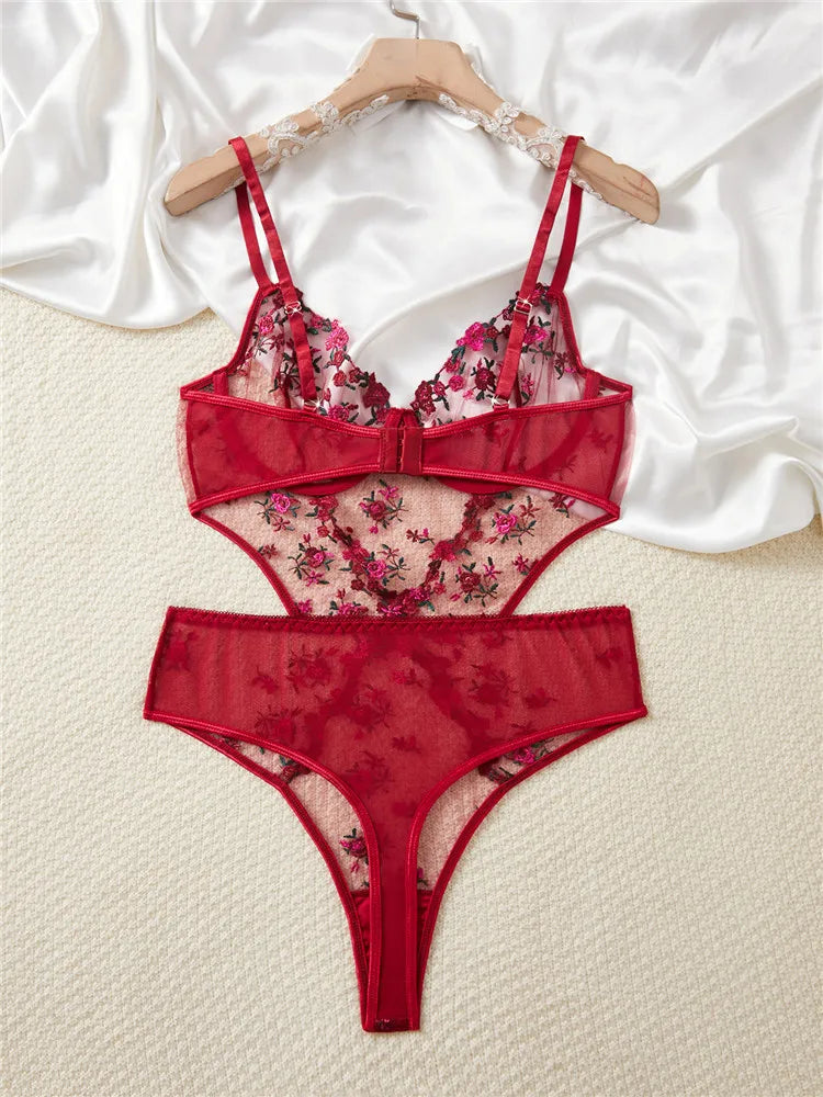 Lingerie sexy body une pièce soutien-gorge slips pour femmes
