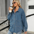 Veste en jean oversize à simple boutonnage pour femmes