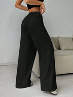 Pantalons décontractés unis à taille élastique et jambes larges pour femmes