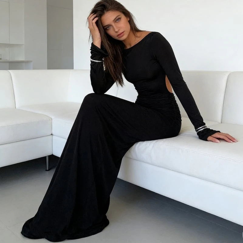 Robe longue à dos nu ajouré pour femmes