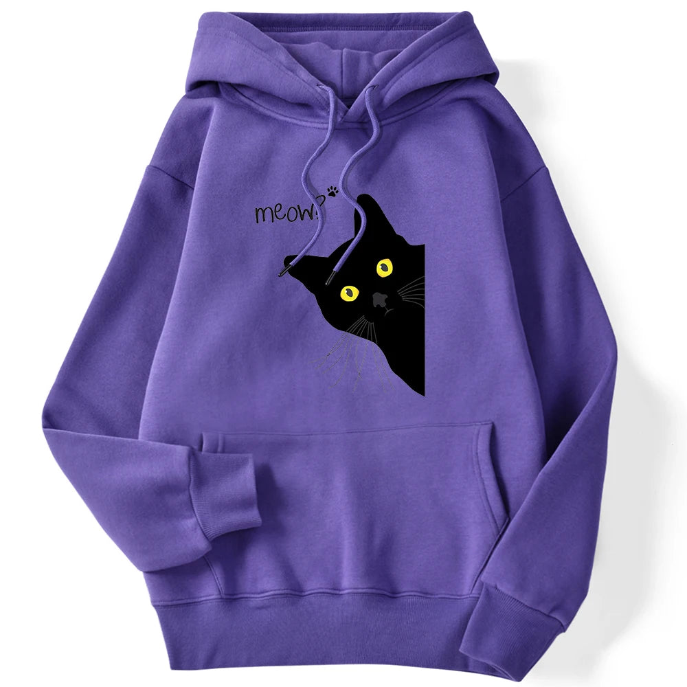 Sweat à capuche imprimé chat noir Meow pour femmes