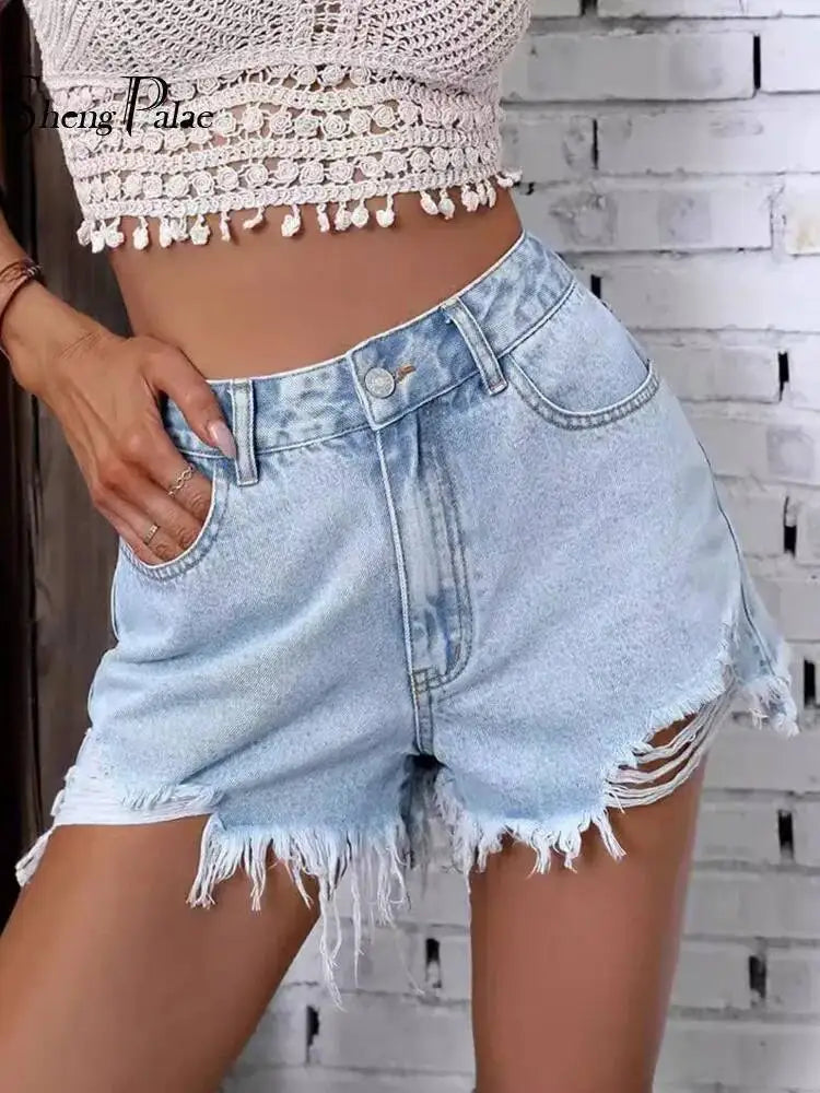Short en Jean Femme – Taille Haute et Bords Effilochés